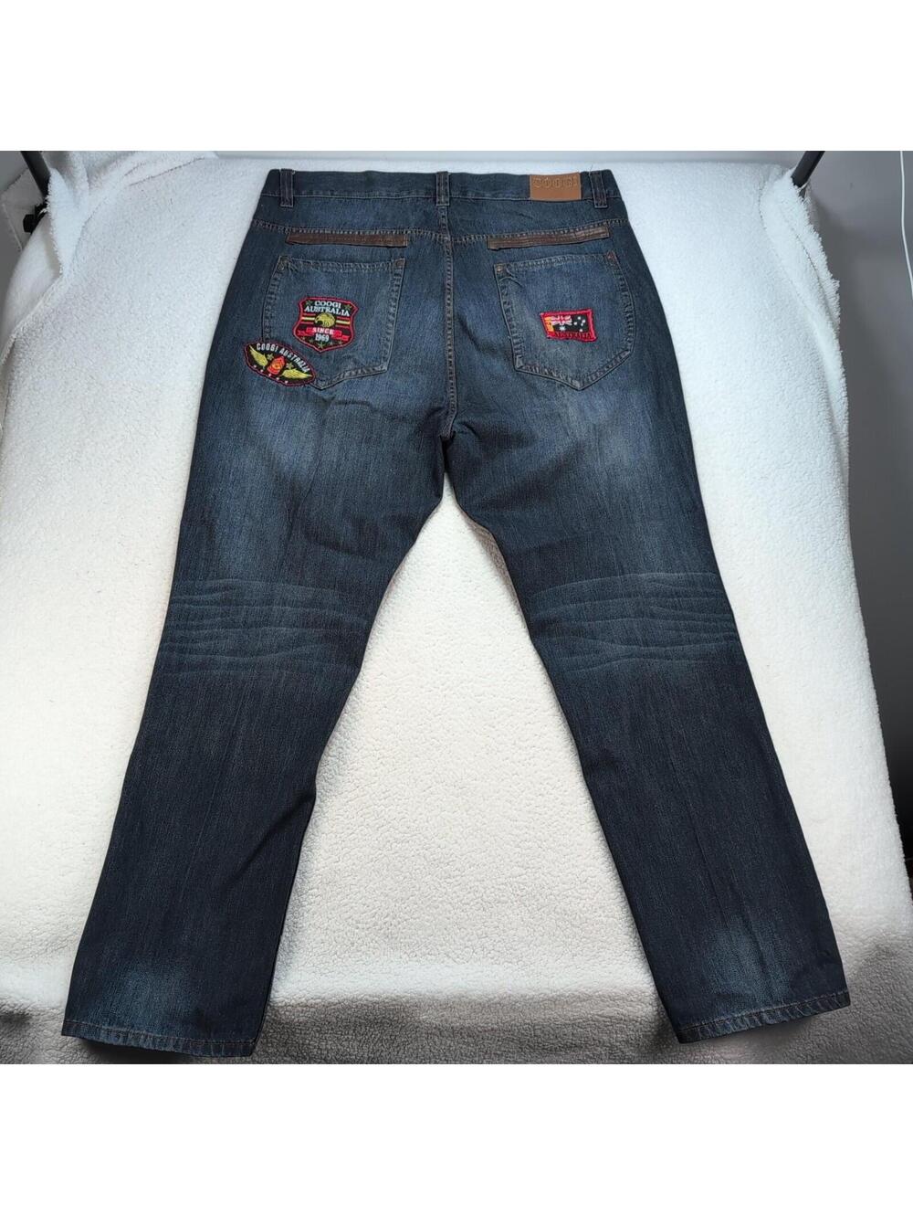 Y2K Coogi Jeans Mens 46x34 Embroidered Patches Denim Blue